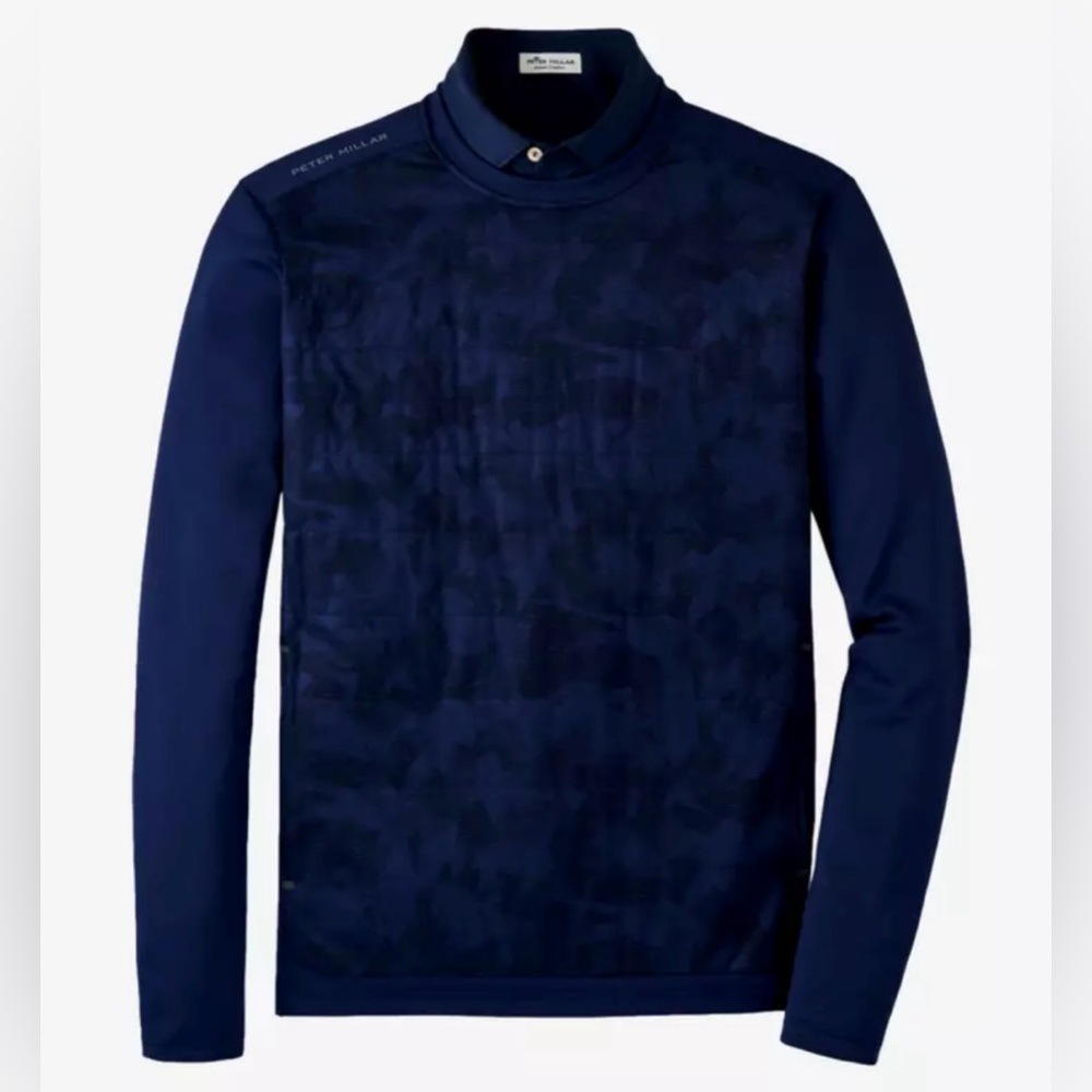 Peter Millar Navy Blue Bond Elite Brushstroke Camo Crewneck Pullover MF23EZ47A